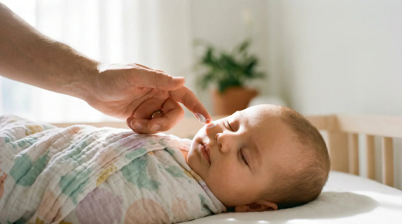 Parent gently applying moisturizer to a baby's cheek - baby eczema care