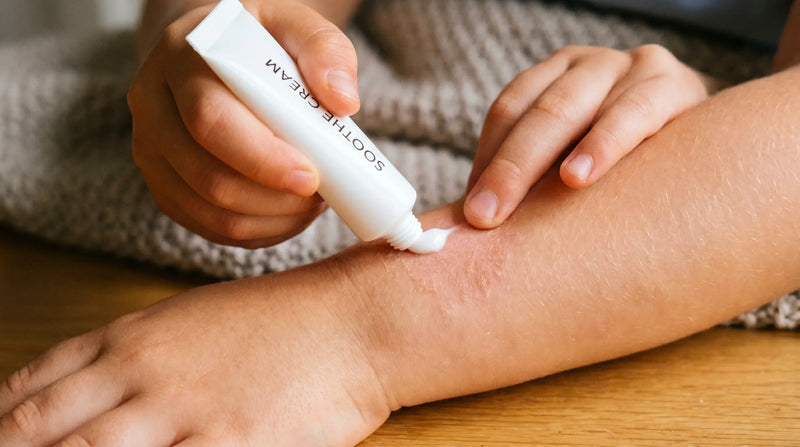 School-aged child confidently applying eczema cream before school - child eczema treatment
