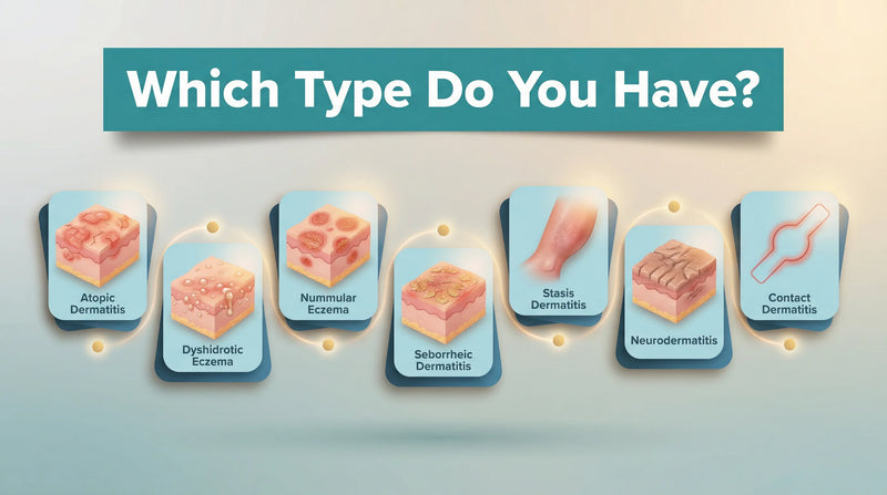 Different types of eczema visual guide showing seven distinct eczema conditions