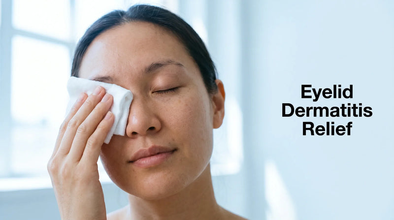 Eyelid dermatitis relief with a cool compress gently pressed to a closed eyelid