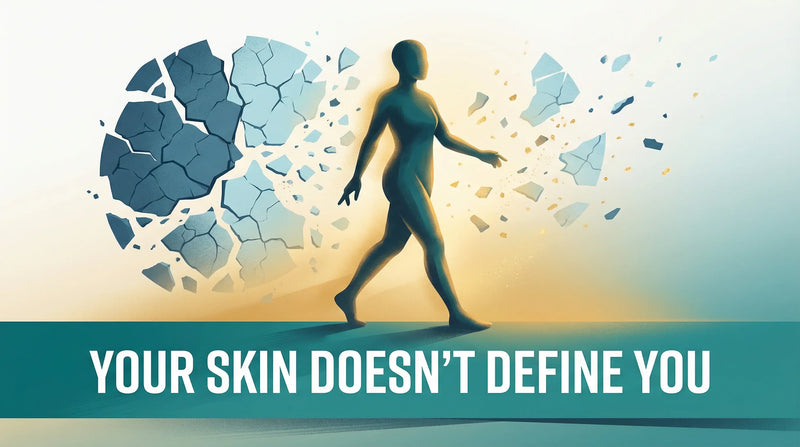 Feel confident with eczema - editorial illustration of person stepping forward with warmth and light