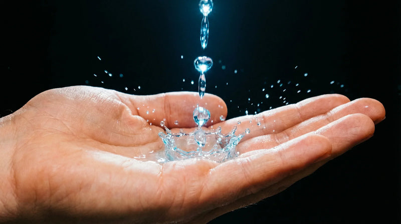 Skincare before or after shower timing concept with water droplets on skin