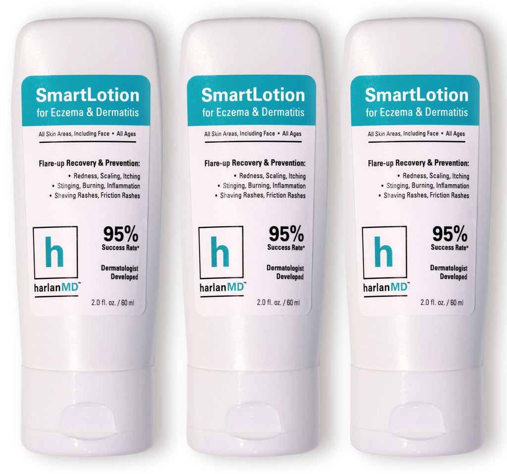 Product shot of three SmartLotion eczema cream bottles